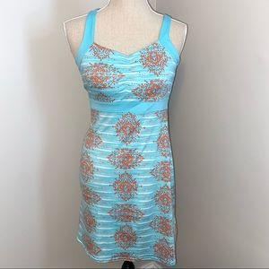 Lola knit athleisure dress strappy with built in bra aqua & coral size XS